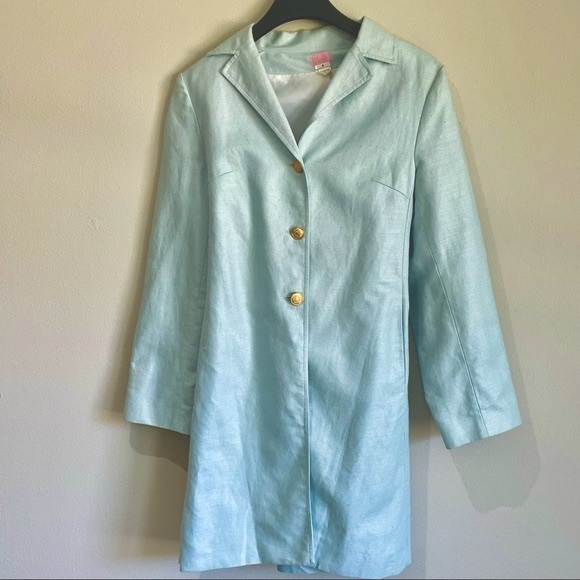 Molly B Coastal Blue Preppy Belted Trench Coat Jacket - Size 8 - Picture 1 of 10
